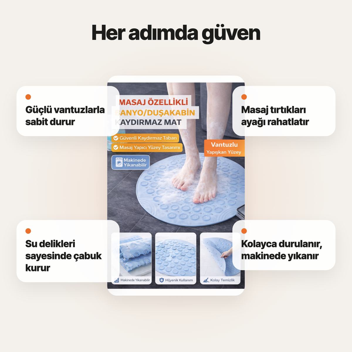 Masajlı Vantuzlu Duş Kaydırmaz Matı
